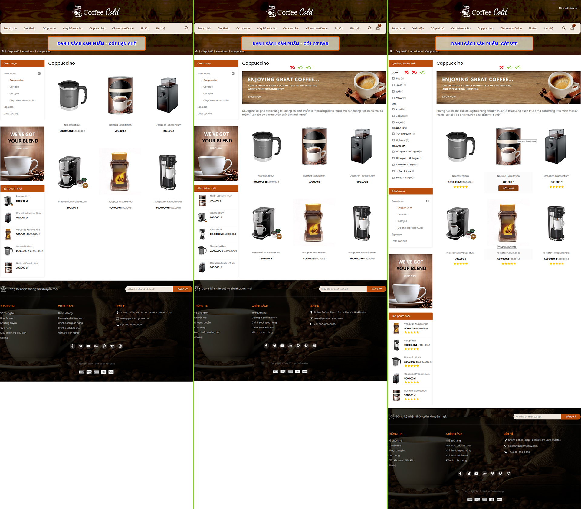 Danh sách Sản phẩm Mẫu website cafe mã 2001