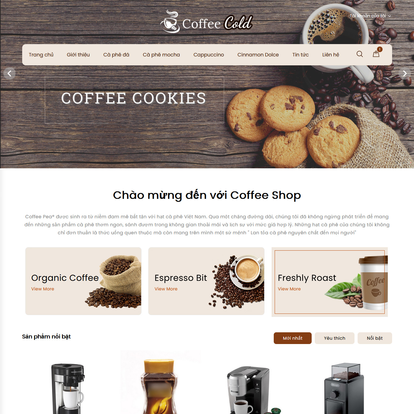Mẫu website cafe mã 2001